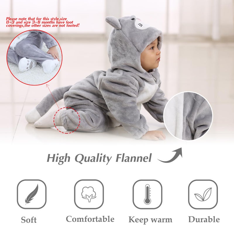TONWHAR Unisex-Baby Animal Onesie Costume Cartoon Animal Outfit Homewear Kids' One-Piece Rompers(2-3 Months, Gray Cat) - Image 4